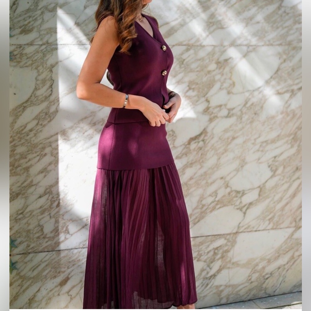 Elegant Burgundy Zara Pleated Skirt - Picture 6 of 6